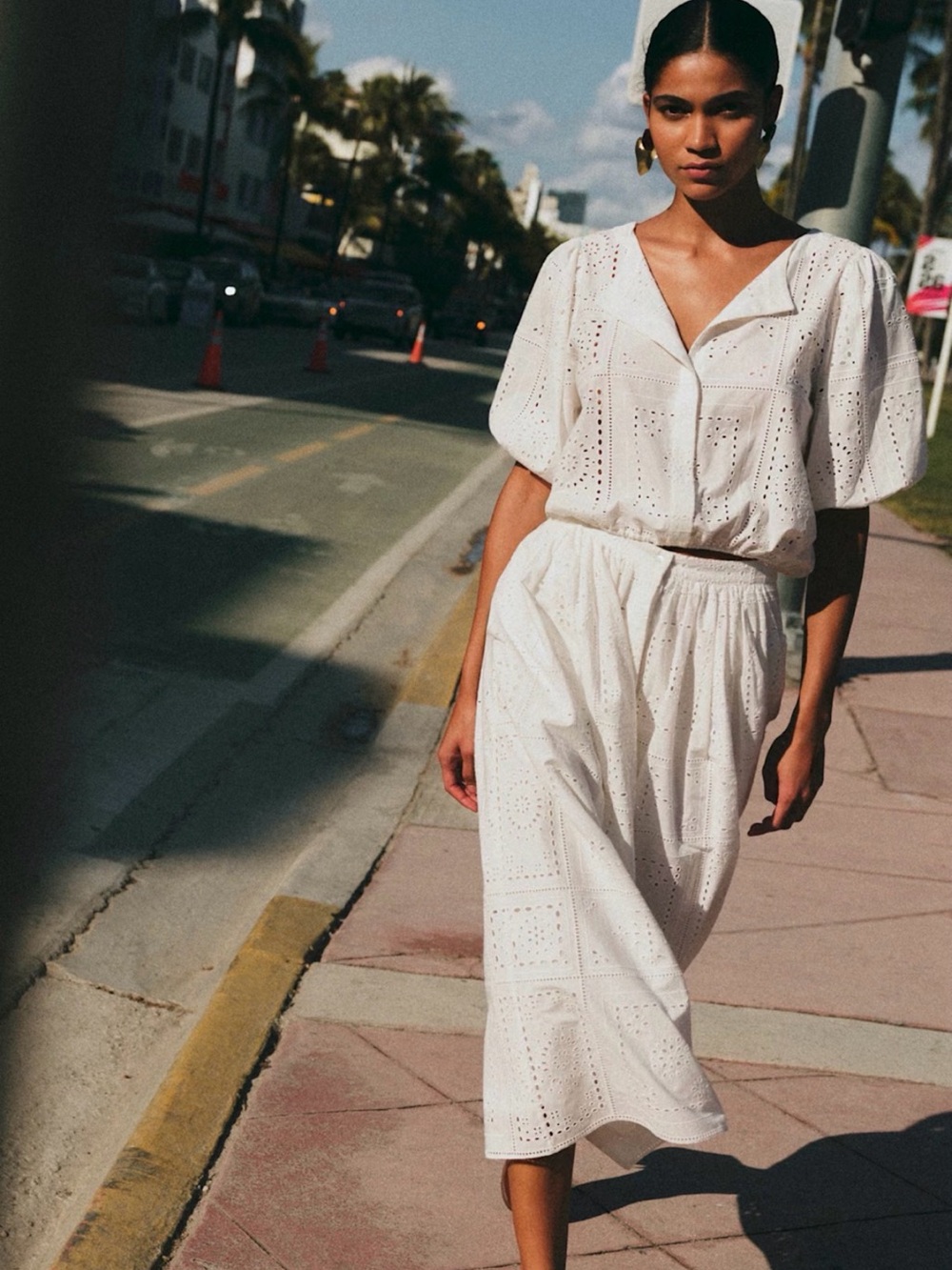 Sezane Nicole organic cotton Women’s White Eyelet Midi Skirt